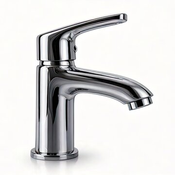 Shiny chrome faucet with a single lever, clean lines