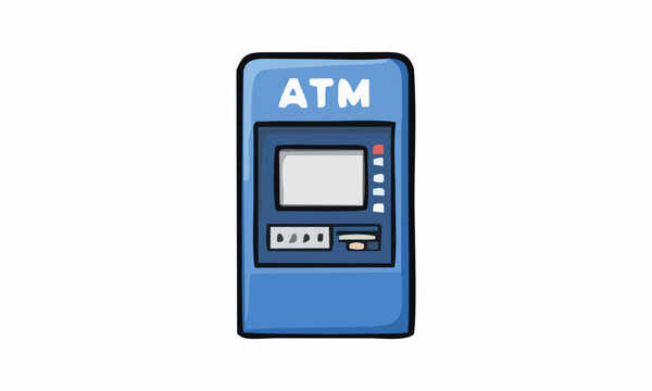line art color of automated teller machine (ATM) cartoon illustration