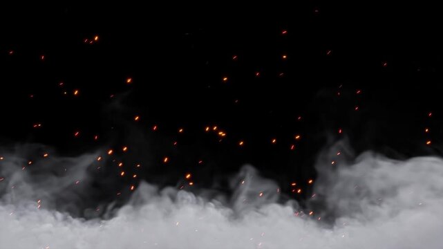 Realistic smoke fumes with fiery sparks flying effect element 3d rendering