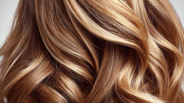 Close-up of beautiful wavy blonde and brown hair with highlights