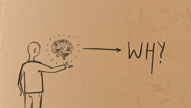 Hand Drawn style Concept of Finding the Core Purpose and Asking Why for an Idea on Textured Paper Background