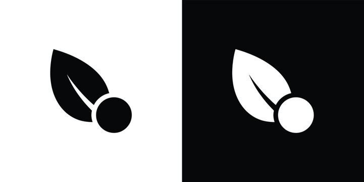 Black and white leaf and circle on split background symbol