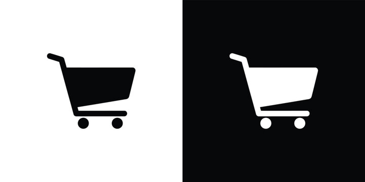 Black and white shopping cart on split background symbol