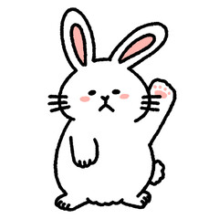 Obraz premium 手を挙げているかわいいうさぎのイラスト