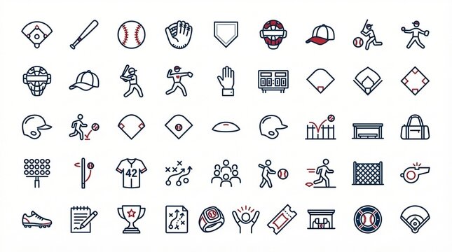 Baseball equipment icons and symbols vector illustration on a white background