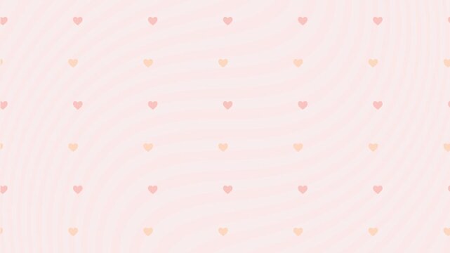 Pastel Pink and Peach Hearts on Gentle Wavy Stripes Background Cute Romantic Pattern