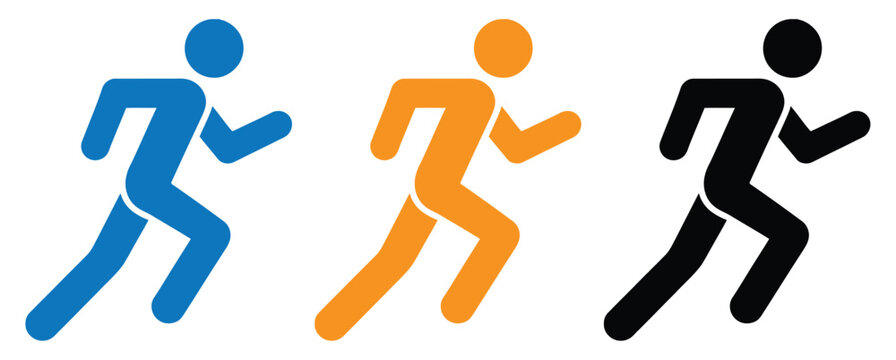 Running Man Icon Set in Blue, Orange, Black vector illustration