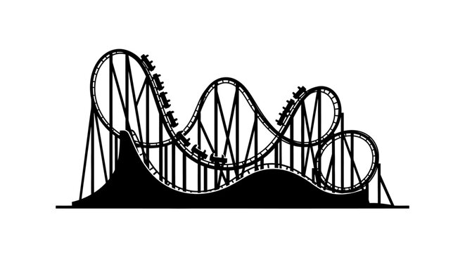 A black silhouette depiction of a thrilling roller coaster ride
