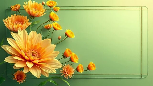 Yellow flowers decoration with copy space on a soft green background