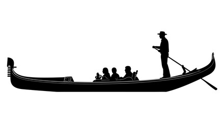 A silhouette of a gondola with passengers on the water © Sakib Studio