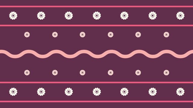 Seamless Floral Pattern With Wavy Lines And Stripes In Pink And Plum For Backgrounds And Textiles