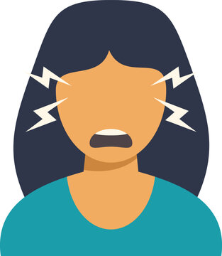 Woman having severe head pain with lightning bolts around her temples