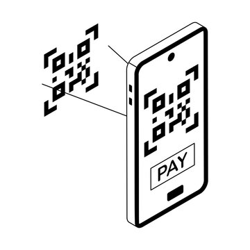 An isometric style icon showing a qr payment
