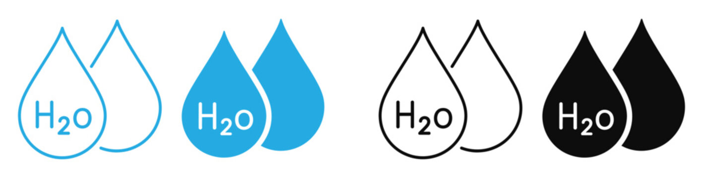 H2O water drop icons in various colors and styles vector illustration