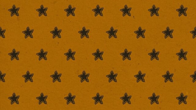 Simple pattern of black hand drawn stars repeated across a textured brown background