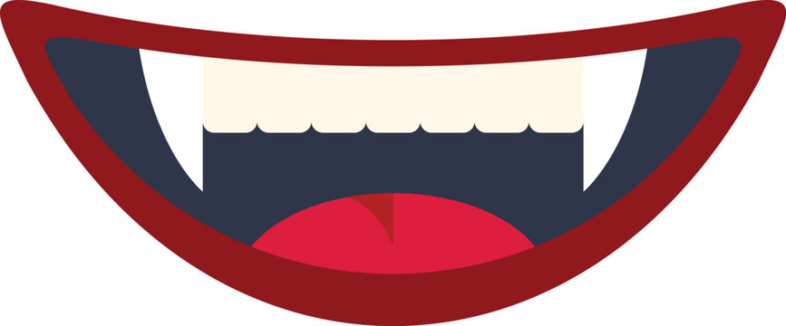 Cartoon style vampire mouth showing sharp fangs and red lips