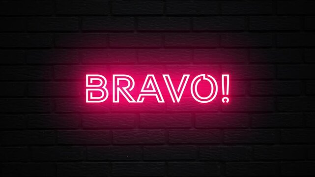 Pink Neon Bravo text animation. Glowing Bravo looping motion. flicker text 4k video.