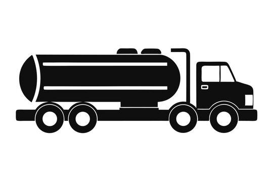 Fuel tanker truck silhouette isolated on white background.