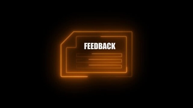 Glowing neon a virtual feedback form on screen, symbolizing online survey, customer satisfaction, digital onboarding, and user experience in modern web apps on black background 4k video