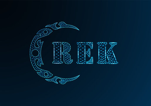 Low poly letter logo REK design. REK letter logo low poly vector design on blue color gradient background. REK logo low poly design