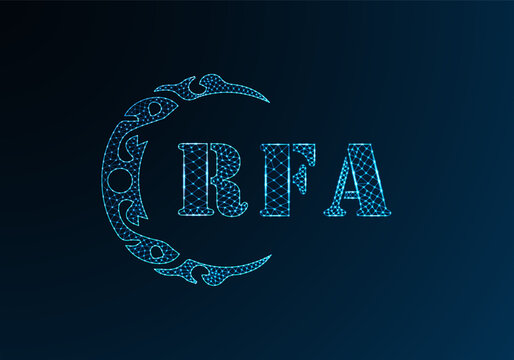 Low poly letter logo RFA design. RFA letter logo low poly vector design on blue color gradient background. RFA logo low poly design