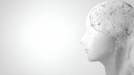 Obraz premium Minimalist clinical profile showing seamless brain-computer interface integration with copy space