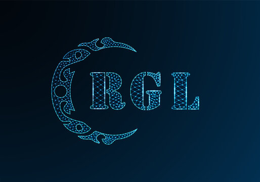 Low poly letter logo RGL design. RGL letter logo low poly vector design on blue color gradient background. RGL logo low poly design