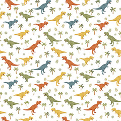 Retro Vintage Flat Colors Vector Style T-Rex Dinosaurs Seamless Pattern © mrhighsky