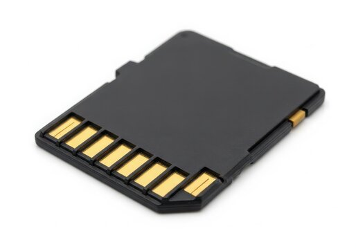 Close-up view of a black electronic circuit board with mounted components isolated on white background