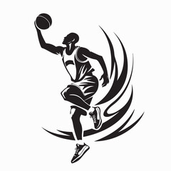 Professional Basketball Athlete Flying Silhouette For Sports Branding © Sutarno