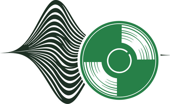 Minimalist vinyl record icon reggae sound wave ripple layered depth dual color green black vector clean modern illustration white background design