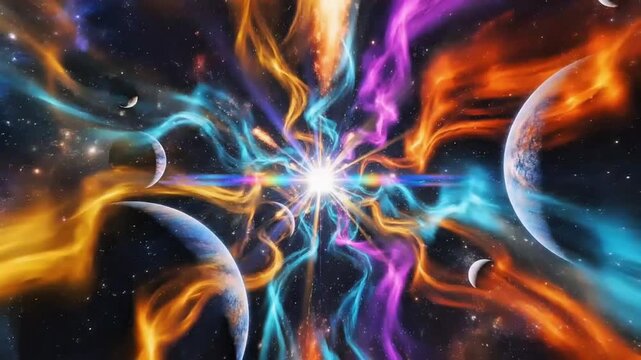 cosmic color aura flow with space planets background
