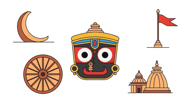 Jagannath Rath Yatra Chariot With Deities Jagannath Balabhadra And Subhadra Hindu Festival Illustration