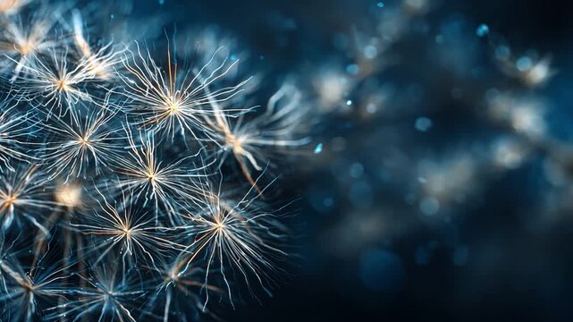 Close-up of Delicate Dandelion Seeds with Soft Blue Background