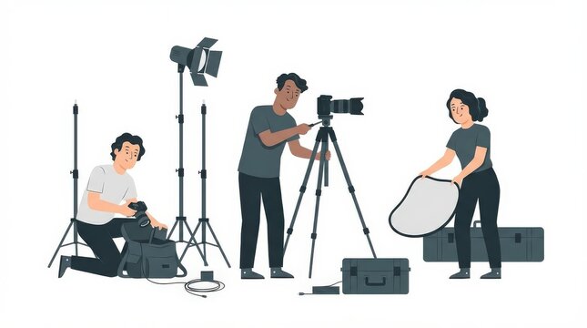 People working on film set.