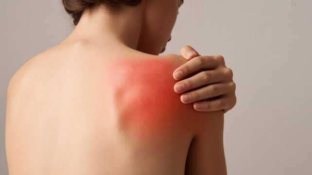 Back pain, shoulder injury, muscle ache, red inflammation, human body