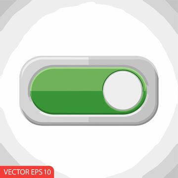 A modern, flat design illustration of a toggle switch in the 'off' position, rendered in shades of green and grey with a white circular slider.