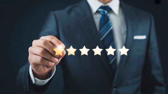 Businessman rating, customer review, five star feedback, quality evaluation