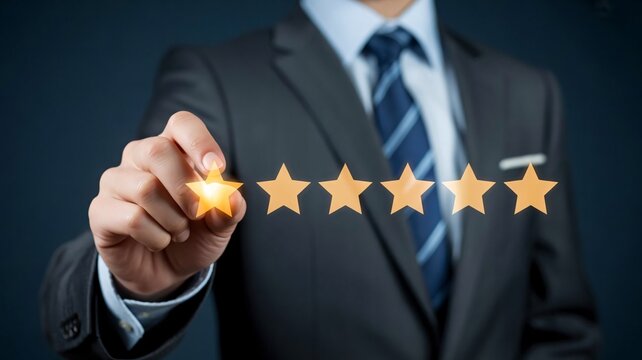 Businessman rating, customer review, five star, feedback concept