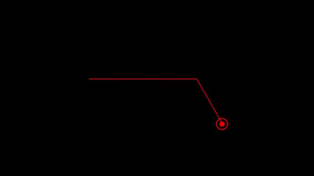 4k Long dotted line arrow animation to indicate an object. arrow animation following wavy dotted line. target arrow icon on 4K black background. Modern technology scoreboard overlay Template.