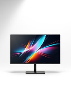 Sleek, thin black flatscreen monitor displayed on a white background, highlighting the modern liquid crystal display technology and digital interface, lcd, graphic, visualization