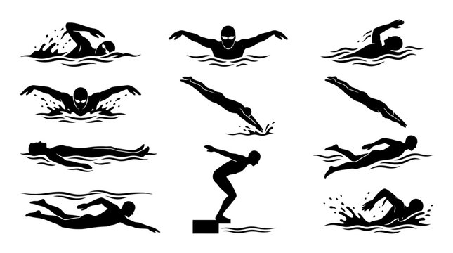 10 Man Swimming Silhouette Vector Pack &ndash; Water Sport & Fitness SVG Collection