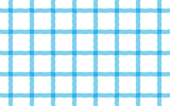 A blue checkered pattern creates a seamless textured background on white. Cottagecore paper. This illustration of a wavy grid is perfect for nautical themes, summer branding, or playful stationery.