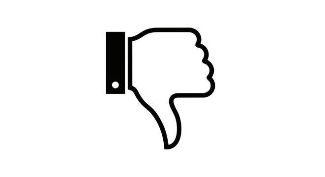 Black and white downward thumb icon illustrating negative feedback