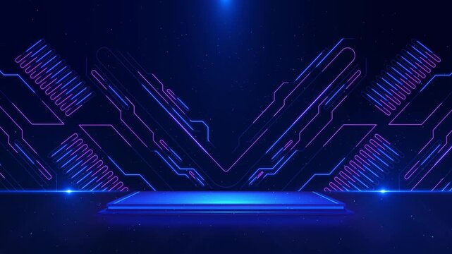 Futuristic Neon Technology Stage Background, lines sci-fi platform digital stage for tech presentations, product display, virtual events, gaming visuals, innovation branding digital showcase 3D