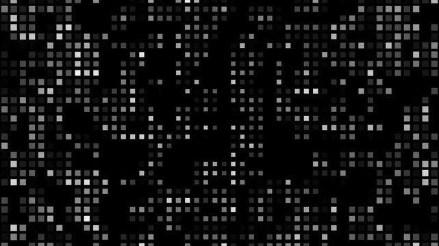 Minimalist **Monochrome Pixel Grid** Random Flashing on Black Background Loop 4K