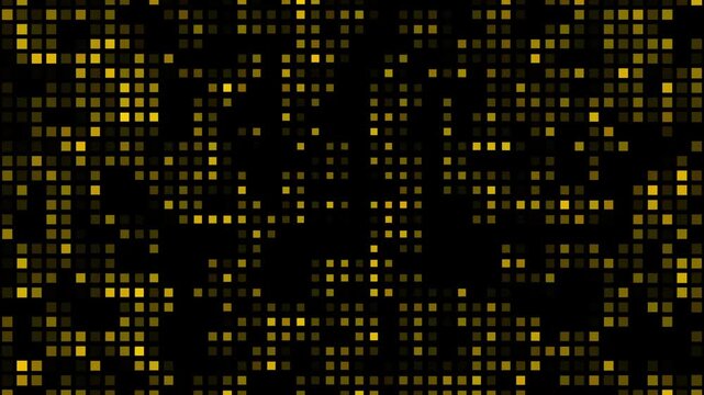Luxury **Golden Square Pixel** Random Blinking **Mosaic** on Black Loop 4K