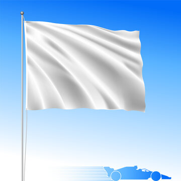 Racing cars competition White waving flag, Slow moving vehicle ahead or final lap, vector illustration