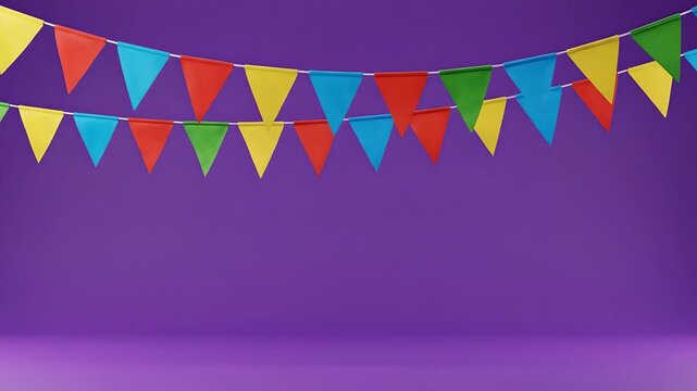 Colorful triangular flags bunting banner against purple background for Cinco de Mayo celebration and party festival design elements