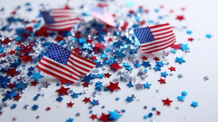 Obraz premium Patriotic American Flag Confetti and Stars Background for US Holiday